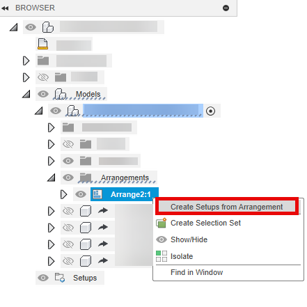 Creating setup from arrangement