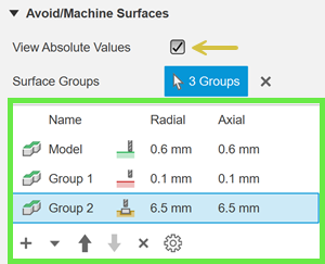 avoid/machine surfaces dialog section