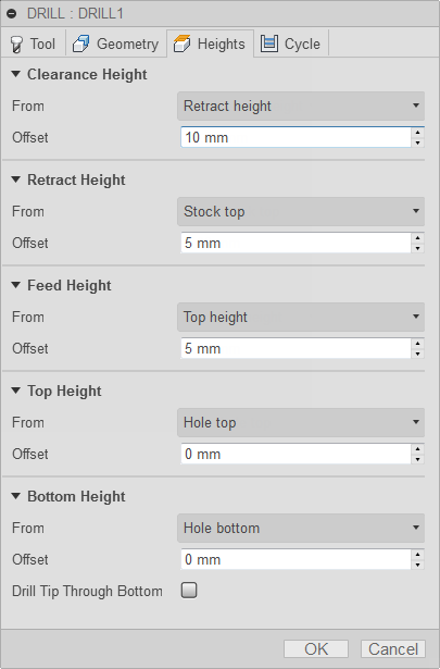 drill dialog heights tab