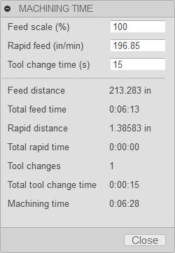 machining time dialog