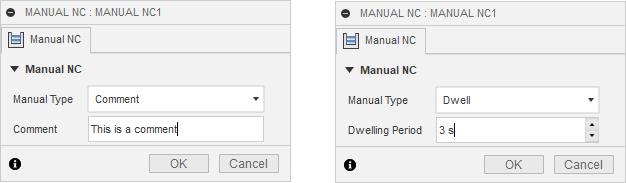 manual nc dialog - comment and dwell