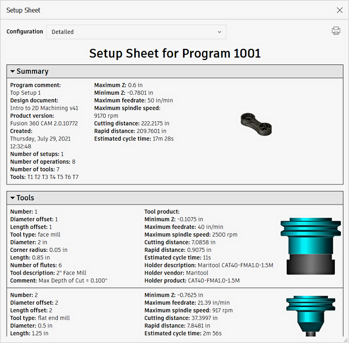 nc program setup sheet