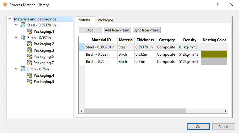 process material library dialog