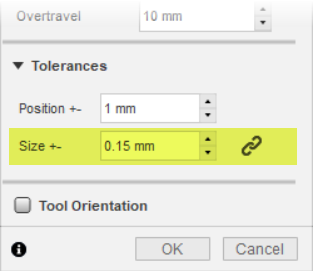 tolerances automatically entered