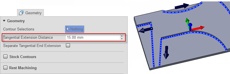 tangential extension distance dialog section - 15mm with example