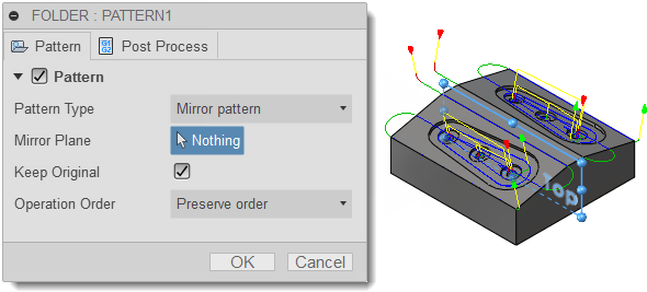 folder dialog pattern tab - mirror plane selection