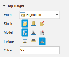 stock top, fixture top, and model top selected for highest of selected
