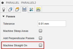 parallel dialog passes tab - machine straight on