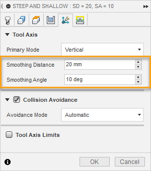 Smoothing Distance and Smoothing Angle Dialog