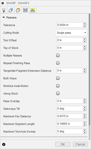 swarf dialog passes tab