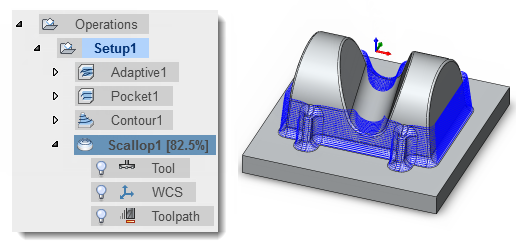 partially generated scallop toolpath preview