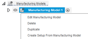 right mouse button menu for manufacturing models