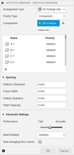 additive arrange dialog