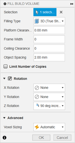 fill build volume dialog