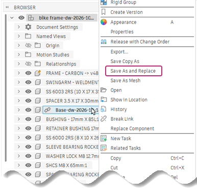 save as and replace menu