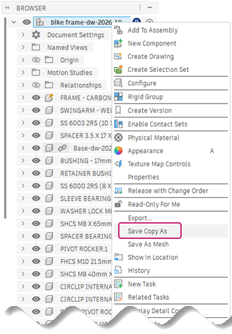 save copy as menu