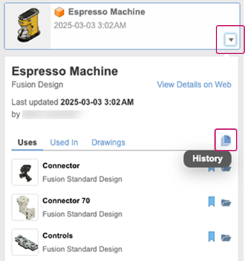 history button in data panel