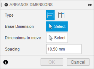 arrange dimensions dialog