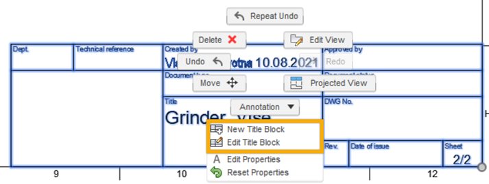 edit title block menu