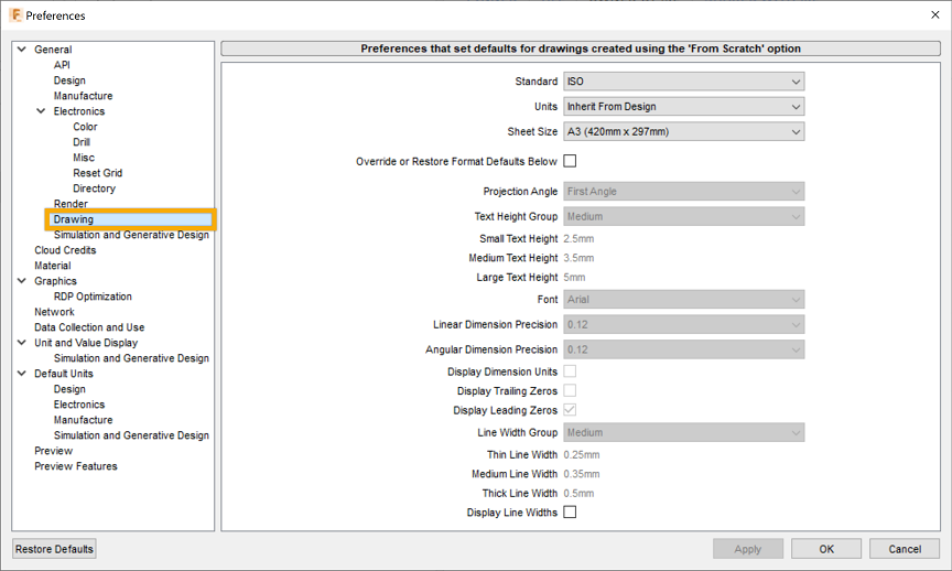 default settings