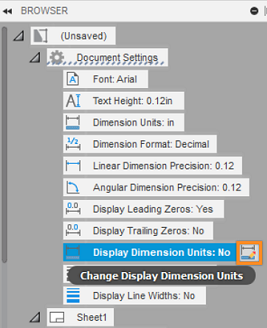 display dimension units