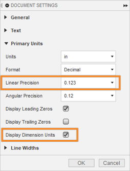 display dimension units