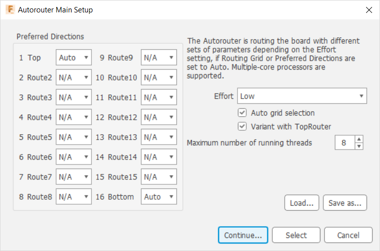 Autorouter dialog