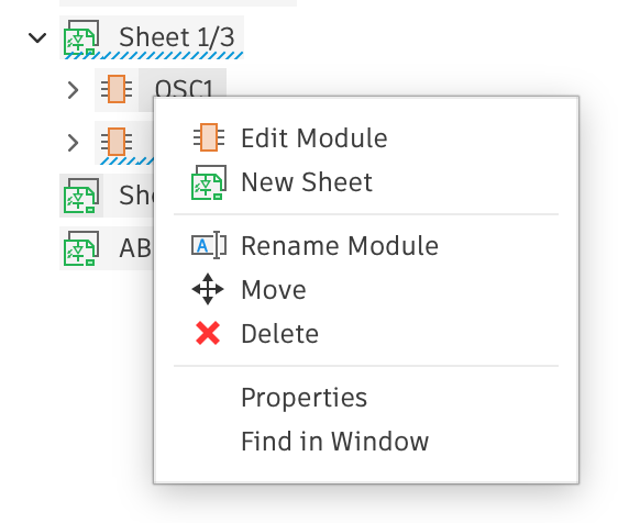 Browser module instance node context menu