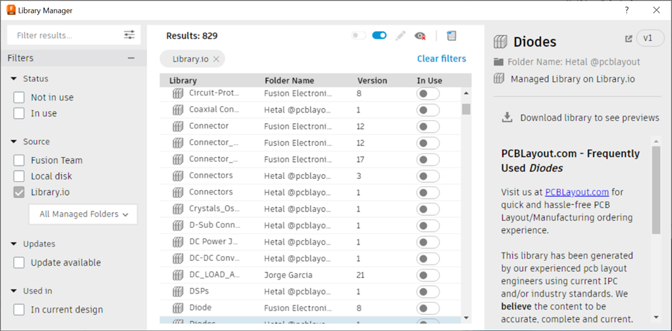 Library Manager tabs