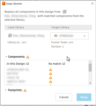 Swap library dialog