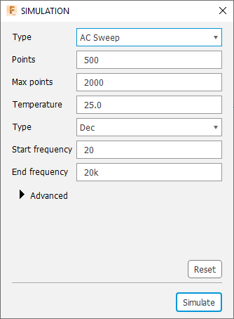 Simulation dialog