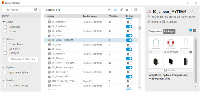 Library manager dialog