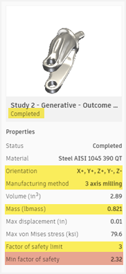 Completed outcome status - the min. factor of safety is lower than the Safety Factor limit