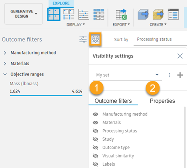 Visibility settings pane