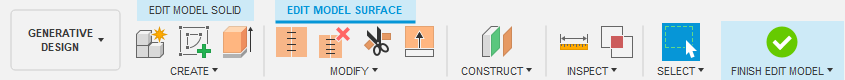 edit model surface tab toolbar