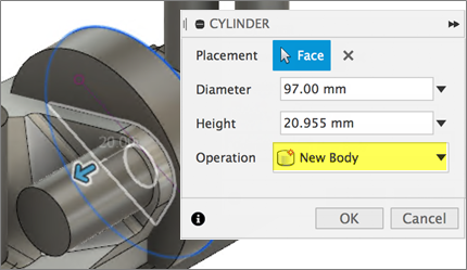 cylinder dialog - center extrude