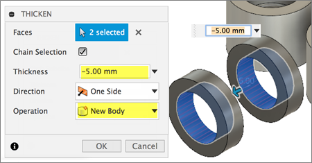 thicken dialog - thicken cylindrical face