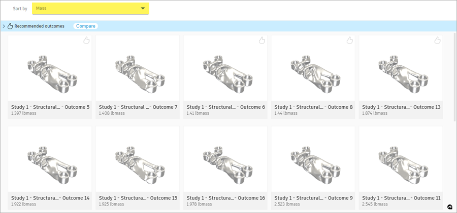 sort outcomes by mass