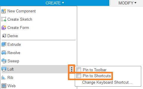 pin to shortcuts unchecked