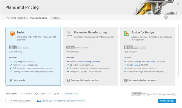 plans and pricing tab