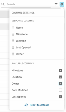 column settings menu