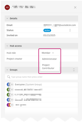 member role drop-down