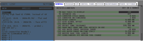 haas classic screen shows setting tabs