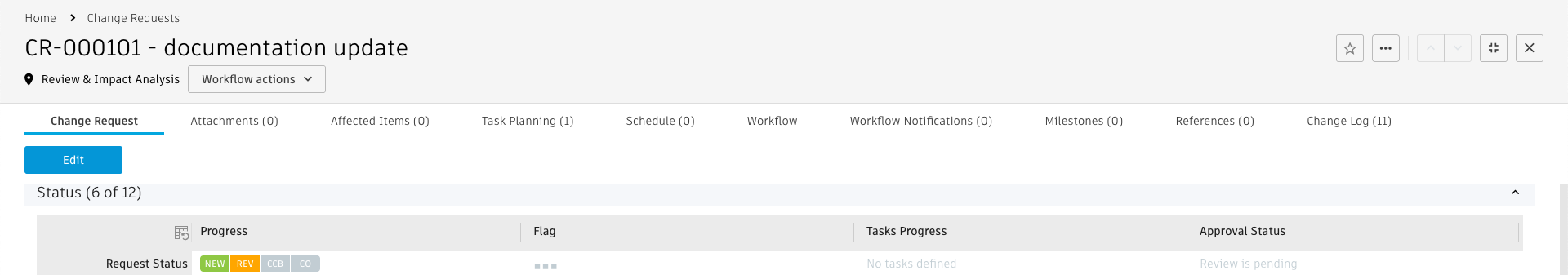 Status and progress section