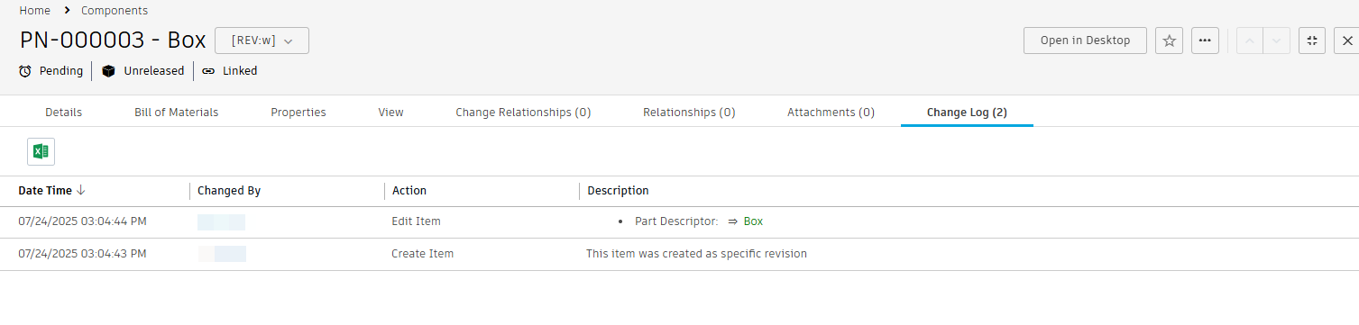 change log