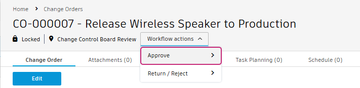 click approve workflow action