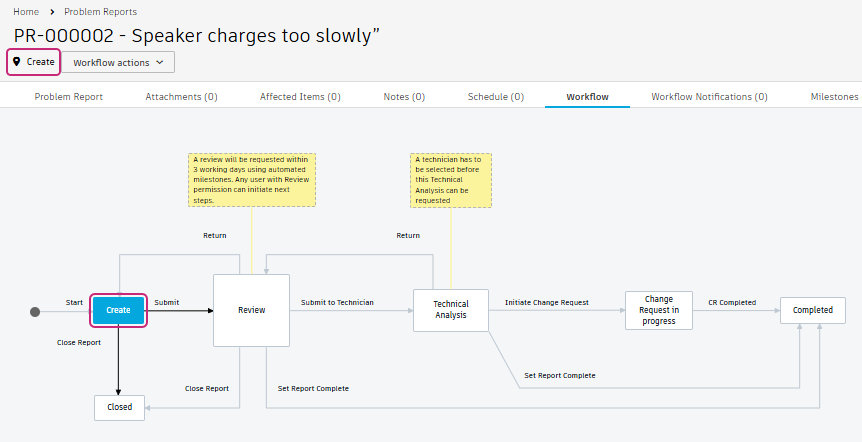 problem report workflow create blue background