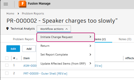 initiate change request workflow action