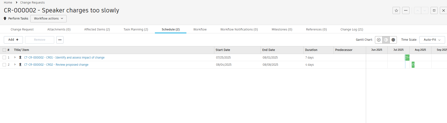 change task link schedule tab