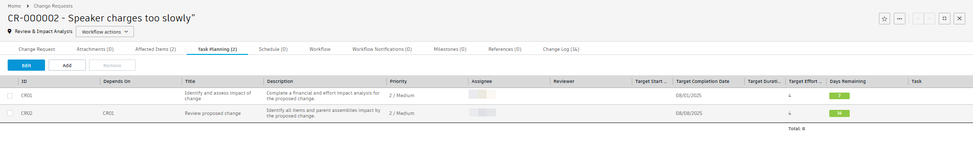 enter assignee target date task planning